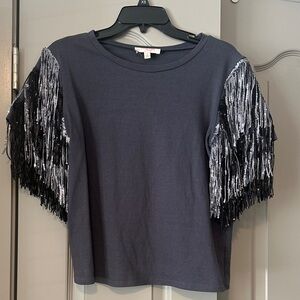 Peach Love California Graphite Fringe Sleeve Tee